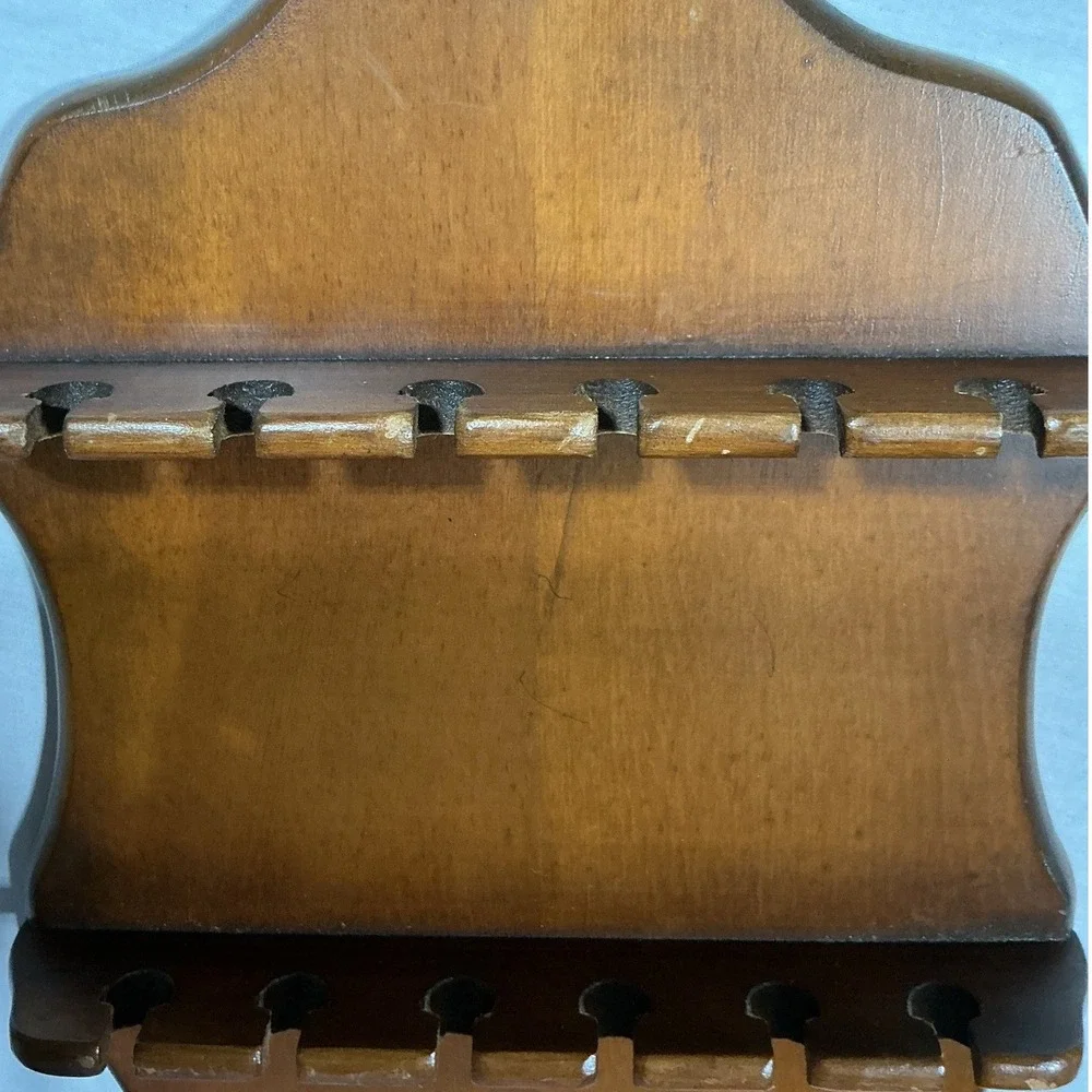 Vintage Wooden 12 Spoon Display Rack Wall Mount Collector Shelf Brown Wood